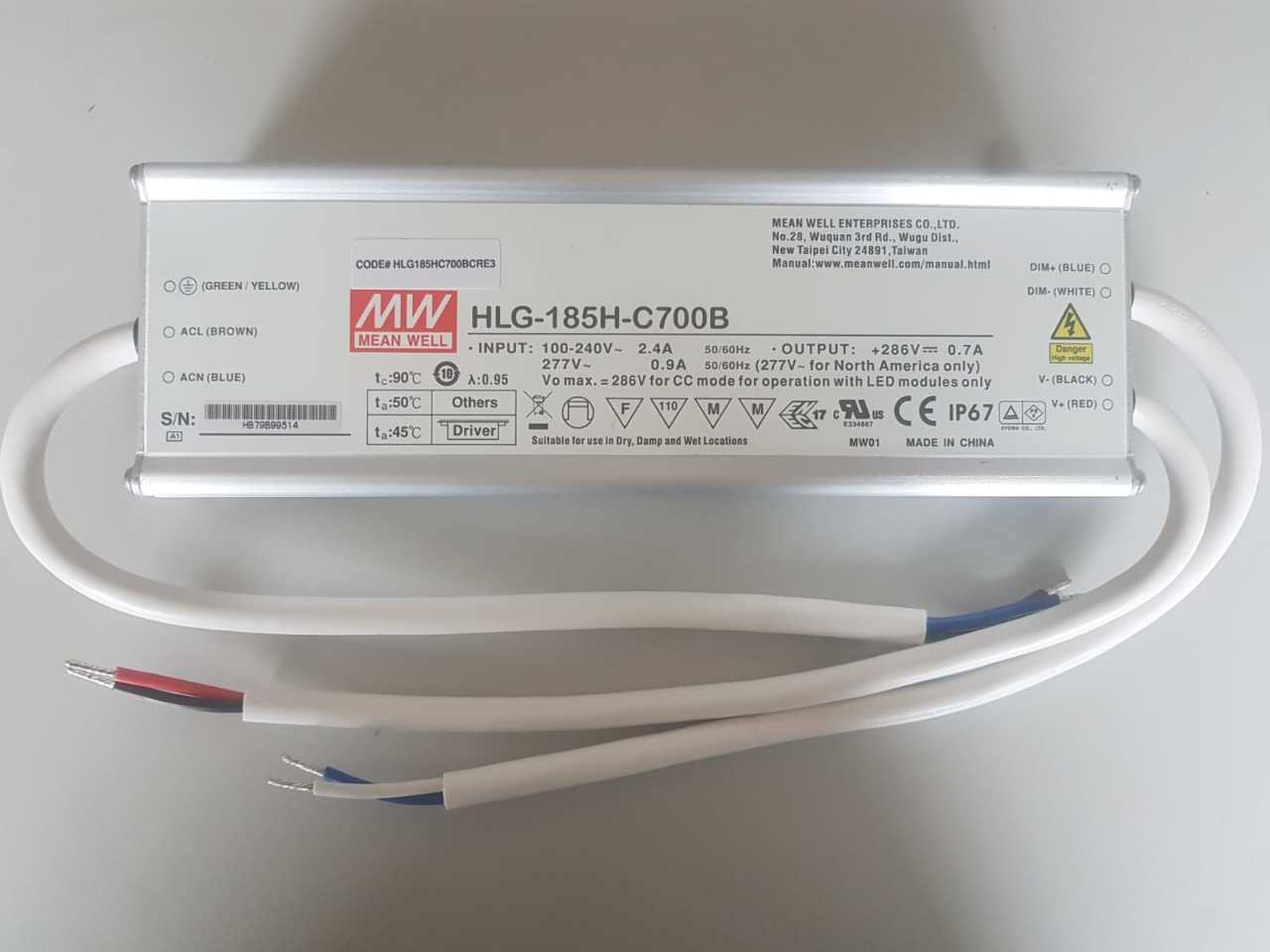 Meanwell HLG-185H-C700B IP67 Dım Edilebilir Led Güç Kaynağı